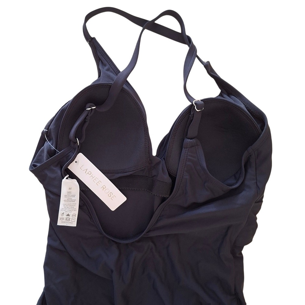 Laphee Rose NEW Swimsuit Size M Women's Twist Front Ruched Black UPF50+ NWT